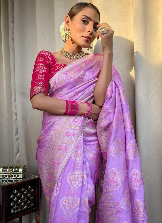 Silk Lavender Traditional Wear Jacquard Work Saree